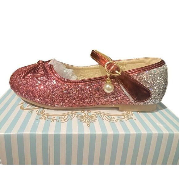 Girls Kids Flat Dress Shoes Size 13 Princess Shoes Wedding Party Butterfly - Picture 4 of 9